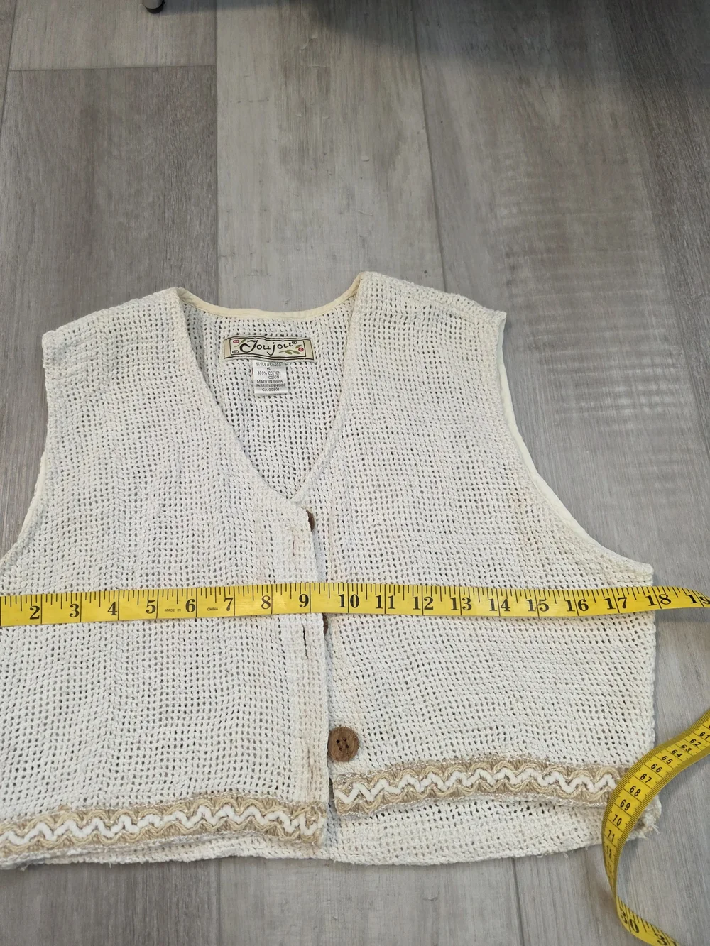 JouJou Crochet Knit Vest Cream Boho Button Front Sleeveless Top Size S - Picture 6 of 7